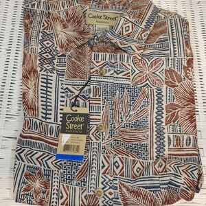 NWT Vintage Cooke Street Honolulu Mens Shirt L Geometric Navy Burgundey Hawaiian